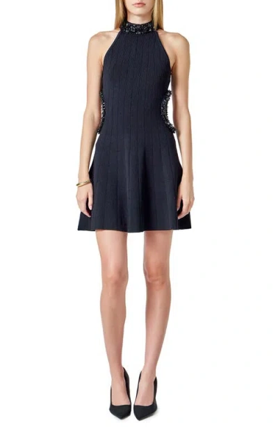 Endless Rose Beaded Cutout Rib Minidress In Black