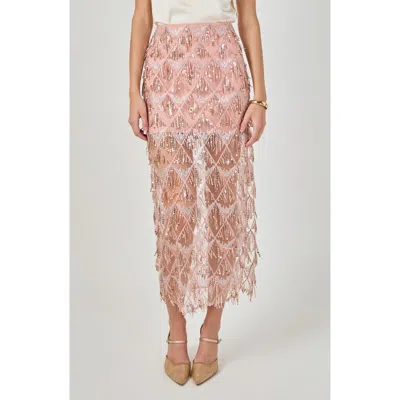 Endless Rose Beaded Fringe Sequin Maxi Skirt In Dust Pink