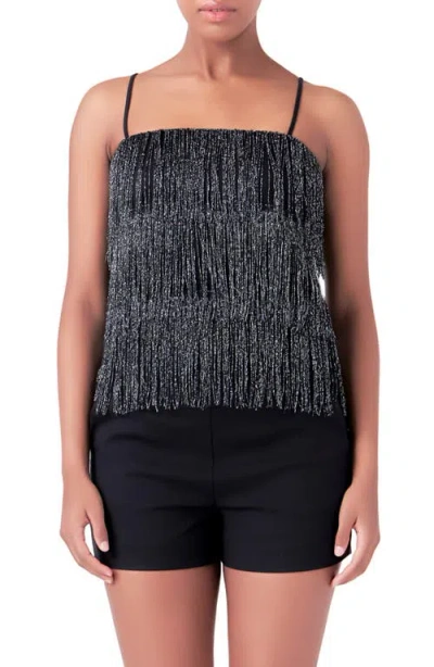 Endless Rose Beaded Fringe Top In Black
