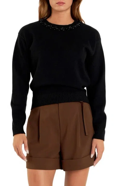 Endless Rose Beaded Sweater In Black