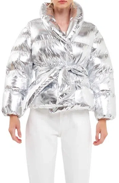 Endless Rose Belted Puffer Jacket In Transparent