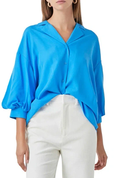 Endless Rose Blouson Sleeve Button-up Shirt In Blue