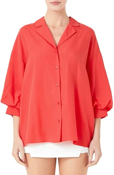 Endless Rose Blouson Sleeve Button-up Shirt In Red
