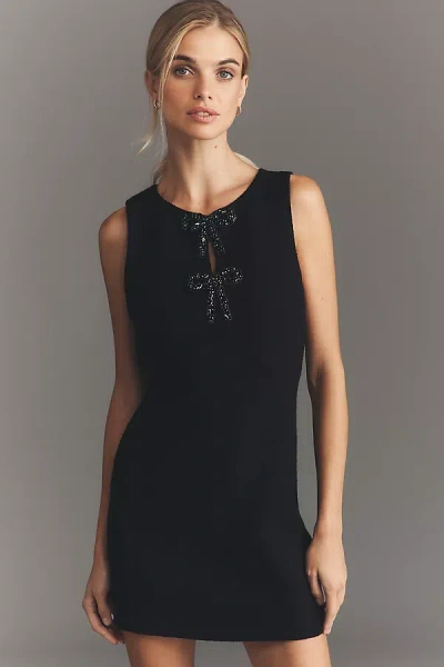 Endless Rose Boat-neck Wool Blend Slim Mini Dress In Black