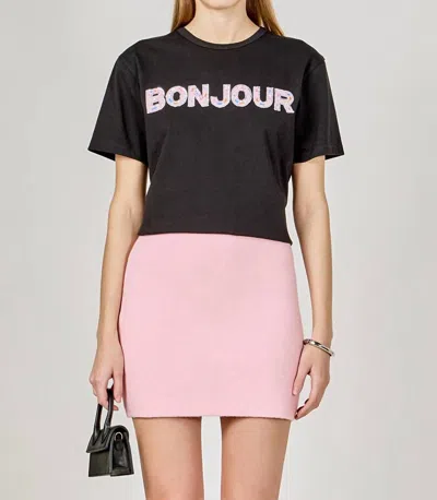 Endless Rose Bonjour Sequins Embroidered Patch Top In Pink In Black