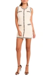 Endless Rose Border Stripe Cotton Blend Mini Sweater Dress In White