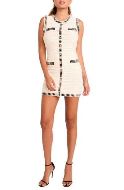 Endless Rose Border Stripe Cotton Blend Mini Sweater Dress In White