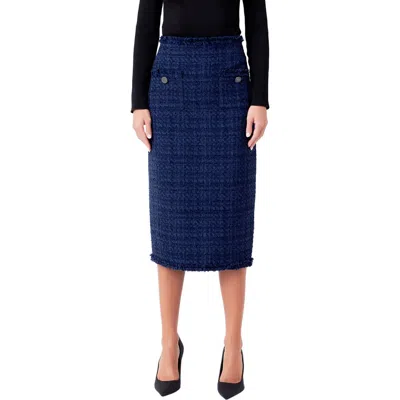 Endless Rose Bouclé Tweed Midi Skirt In Navy