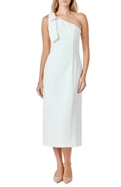 Endless Rose Bow Accent One-shoulder Midi Dress In White