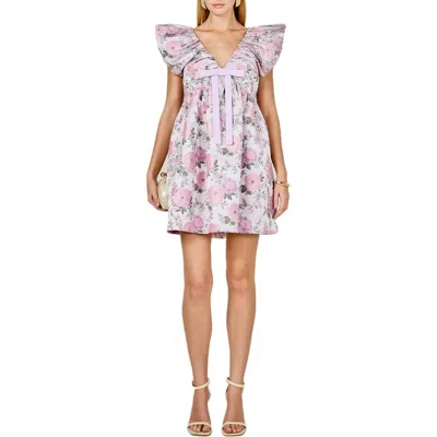 Endless Rose Bow Floral Print Minidress In Pink