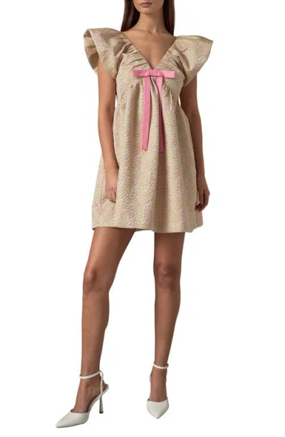 Endless Rose Bow Jacquard Babydoll Minidress