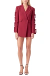 Endless Rose Bow Long Sleeve Blazer Romper In Burgundy