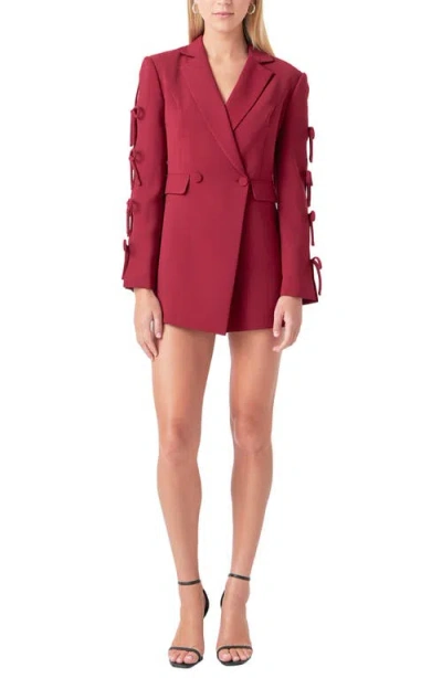 Endless Rose Bow Long Sleeve Blazer Romper In Burgundy