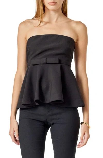 Endless Rose Bow Strapless Peplum Top In Black