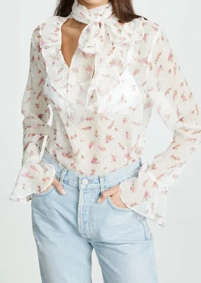 Endless Rose Bow Tie Floral Print Sheer Blouse In White