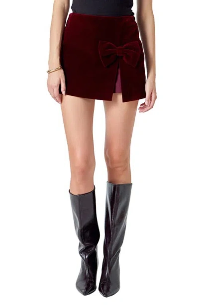 Endless Rose Bow Velvet Miniskort In Burgundy
