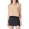 Endless Rose Boxy Collared Cap Sleeve Top In Beige