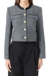 Endless Rose Boxy Herringbone Blazer In Black/white