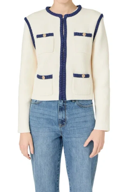 Endless Rose Braided Trim Knit Jacket In White