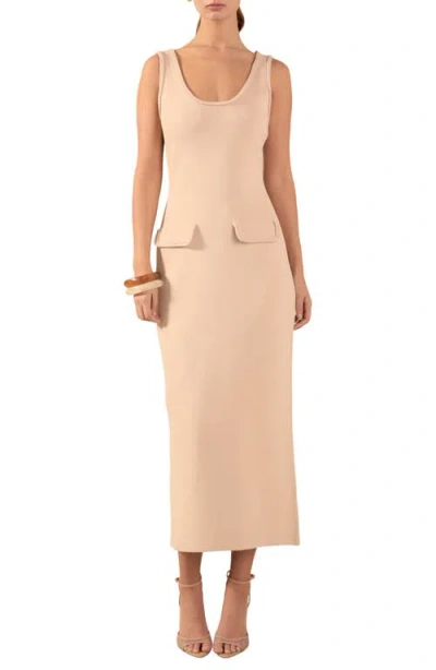 Endless Rose Braided Trim Sleeveless Knit Maxi Dress In Beige