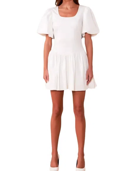 Endless Rose Contrast Bow Puff Sleeve Minidress In White/black