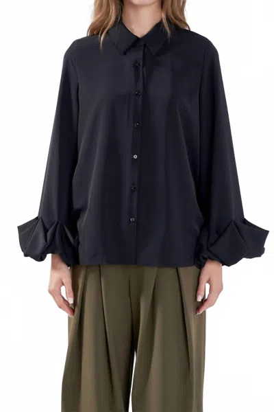 ENDLESS ROSE BUBBLE ACCENT SHIRT IN BLACK