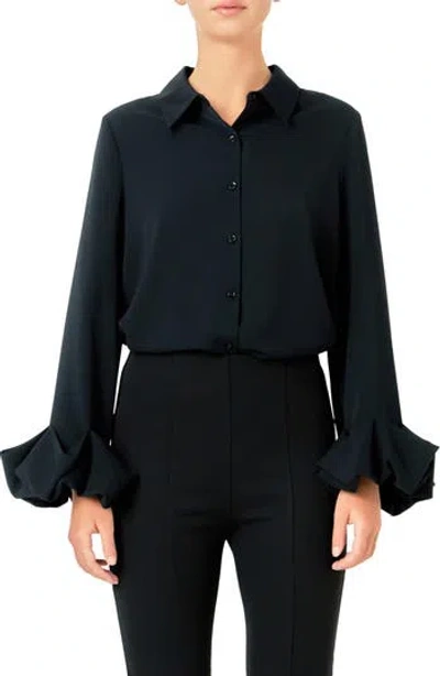 Endless Rose Bubble Cuff Shirt In Black