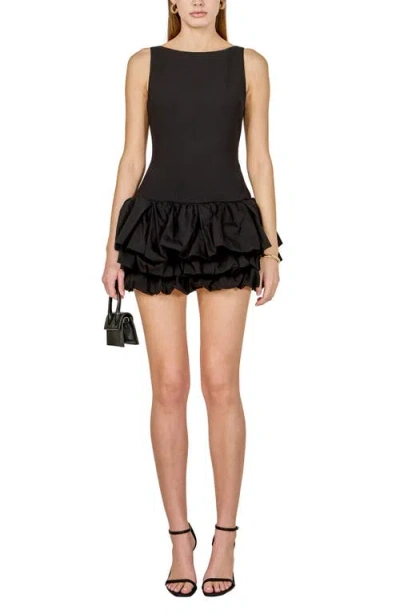 Endless Rose Bubble Hem Bodysuit Minidress In Black