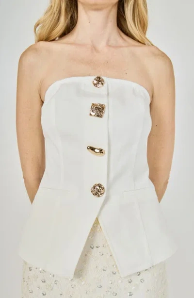 Endless Rose Button Detail Strapless Top In White