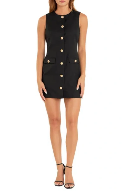 Endless Rose Button Front Sleeveless Minidress In Black