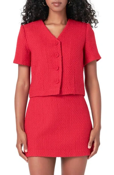 Endless Rose Button Front Tweed Crop Top In Red