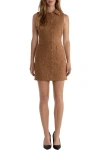 Endless Rose Button Front Tweed Minidress In Camel