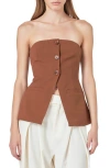 Endless Rose Button Strapless Top In Brown