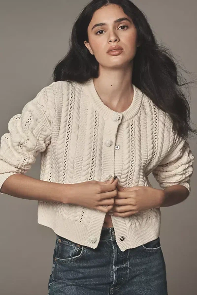 Endless Rose Cable-knit Cardigan Sweater In Beige