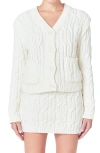 Endless Rose Cable Knit Cardigan Sweater In Ivory