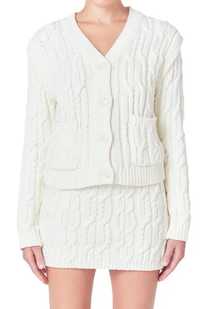 Endless Rose Cable Knit Cardigan Sweater In Beige