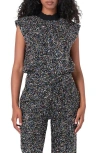 Endless Rose Cap Sleeve Bouclé Tweed Top In Black Multi