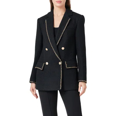 Endless Rose Chain Detail Tweed Jacket In Black