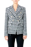 Endless Rose Check Tweed Double Breasted Blazer In Black
