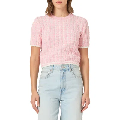 Endless Rose Check Tweed Sweater In Pink/ivory