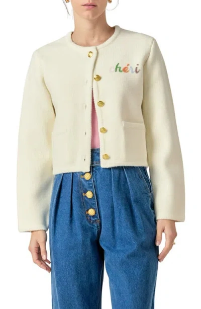Endless Rose Cheri Beaded Cardigan In Ivory