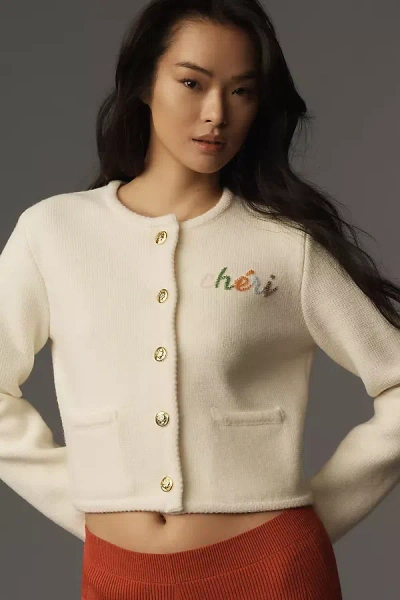 Endless Rose Cheri Beaded Cardigan Sweater In White