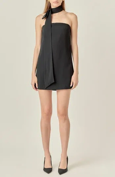 Endless Rose Choker Tie Minidress In Black