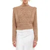 Endless Rose Chunky Wool Knit Embellished Sweater In Brown