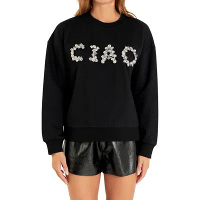 Endless Rose Ciao Embellished Cotton Sweatshirt In Black