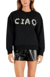Shop Endless Rose Ciao Embellished Cotton Sweatshirt In Black