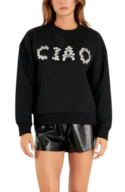 Endless Rose Ciao Embellished Cotton Sweatshirt In Black