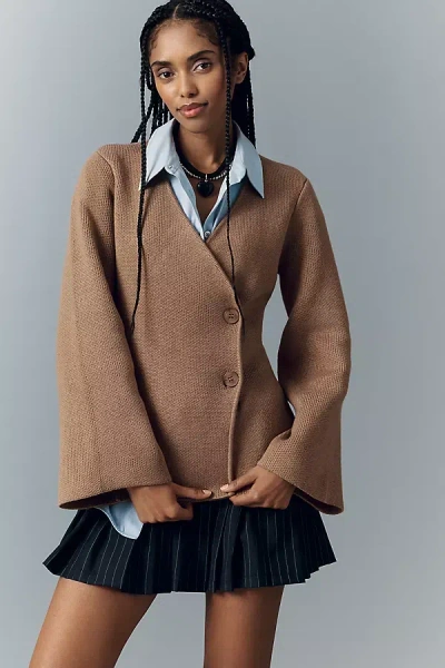 Endless Rose Cinched-waist Button-front Cardigan In Brown