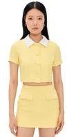 Endless Rose Collared Combination Tweed Cropped Top Butter In Butter