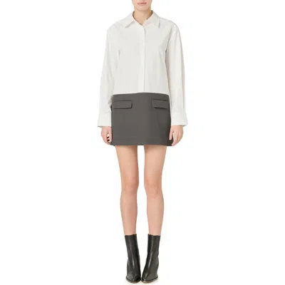 Endless Rose Colorblock Long Sleeve Shirtdress In White